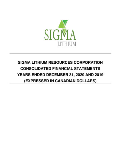 Miniature Sigma Lithium Bilan financier 2020