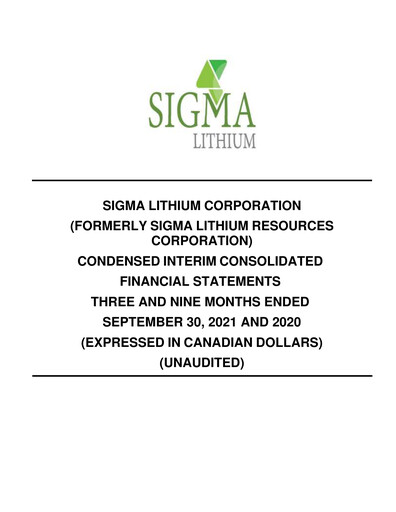 Thumbnail Sigma Lithium Quarterly Report 2021-q3