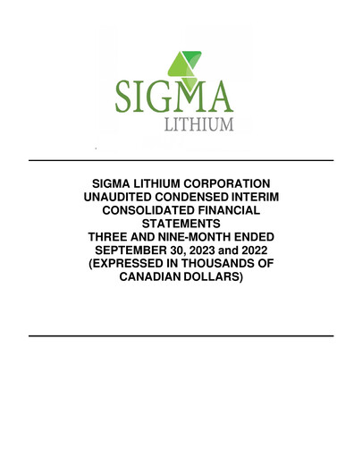 Thumbnail Sigma Lithium Quarterly Report 2023-q3