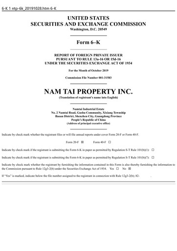 Thumbnail Nam Tai Property Quarterly Report 2019-q3
