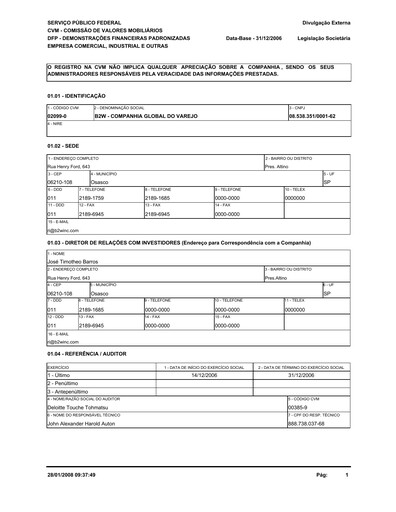 Thumbnail Americanas Financial Statement 2006