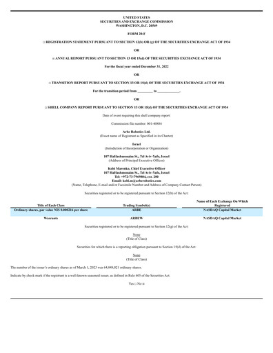 Vorschaubild Arbe Robotics Jahresbericht 2022