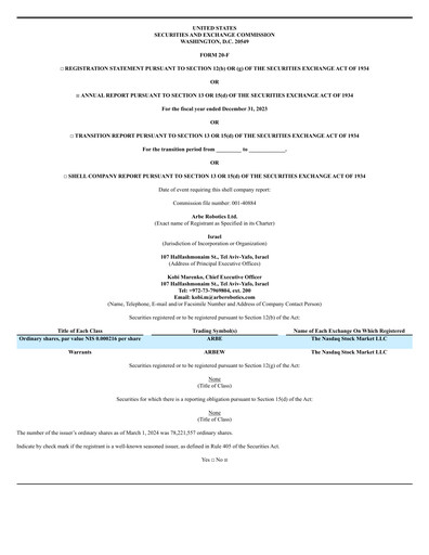 Vorschaubild Arbe Robotics Jahresbericht 2023