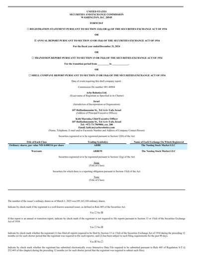 Vorschaubild Arbe Robotics Jahresbericht 2024
