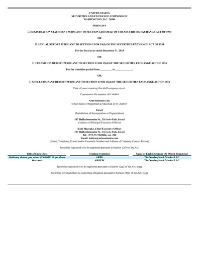 Vorschaubild Arbe Robotics Jahresbericht 2025