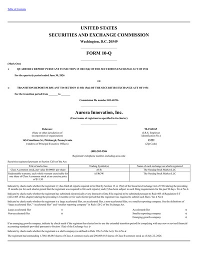 Thumbnail Aurora Innovation Quarterly Report 2026-q2