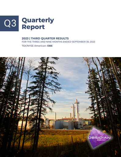 Vorschaubild Obsidian Energy Quartalsbericht 2023-q3
