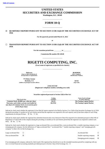 Miniature Rigetti Computing Rapport trimestriel 2022-q1