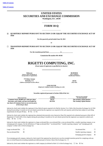 Miniature Rigetti Computing Rapport trimestriel 2022-q2