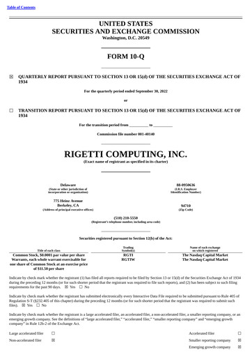 Miniature Rigetti Computing Rapport trimestriel 2022-q3