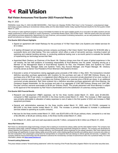 Thumbnail Rail Vision Financial Report 2023-q1
