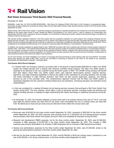Thumbnail Rail Vision Financial Report 2023-q3