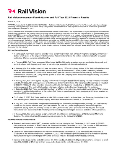 Thumbnail Rail Vision Financial Report 2023