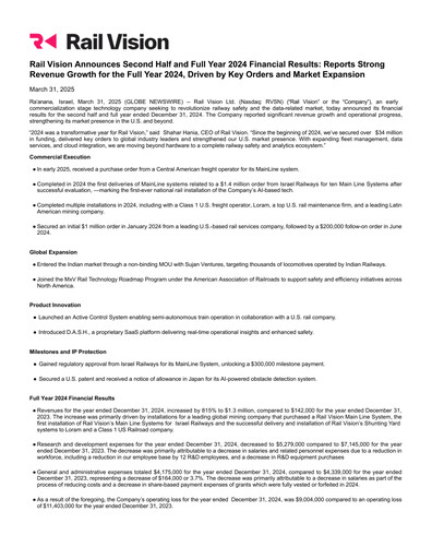 Thumbnail Rail Vision Financial Report 2024