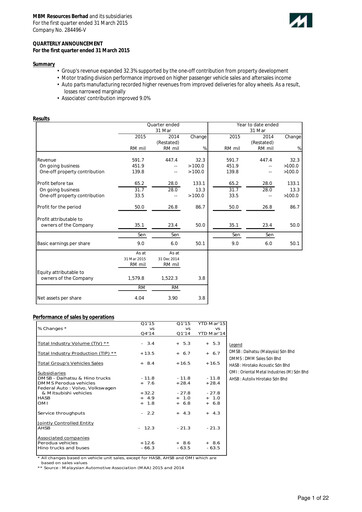 Thumbnail MBM Resources Quarterly Report 2015-q1