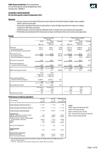 Thumbnail MBM Resources Quarterly Report 2015-q3