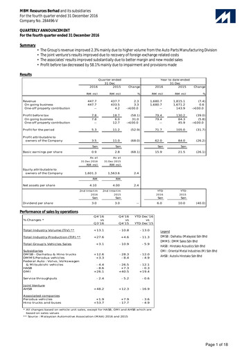 Thumbnail MBM Resources Quarterly Report 2016-q4