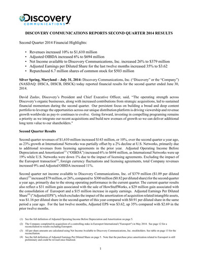 Thumbnail Warner Bros. Discovery Quarterly Report 2014-q2