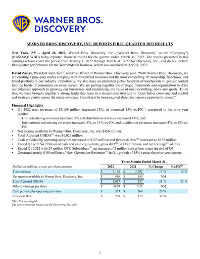Thumbnail Warner Bros. Discovery Quarterly Report 2022-q1