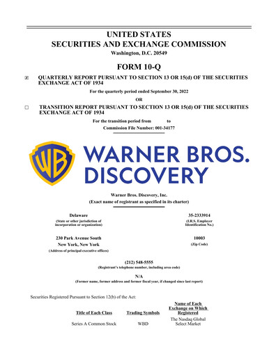 Thumbnail Warner Bros. Discovery Quarterly Report 2022-q3
