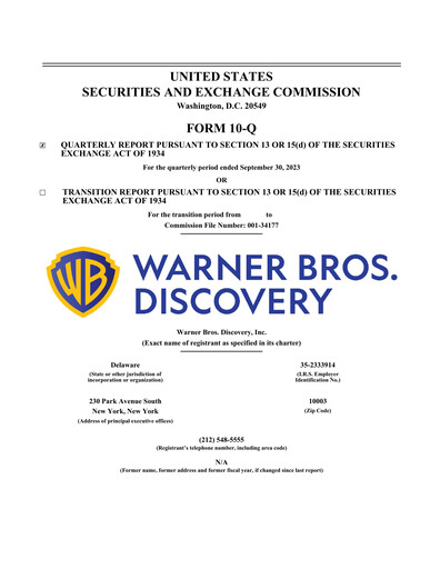 Thumbnail Warner Bros. Discovery Quarterly Report 2023-q3