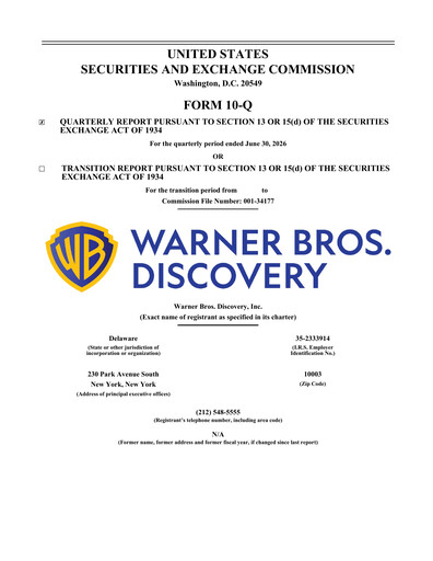 Thumbnail Warner Bros. Discovery Quarterly Report 2026-q2