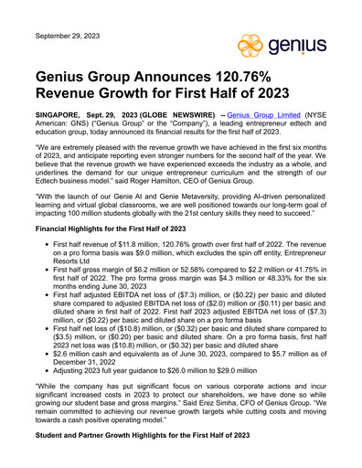 Vorschaubild Genius Group Halbjahresbericht 2023-h1