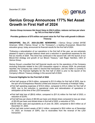 Vorschaubild Genius Group Halbjahresbericht 2024-h1