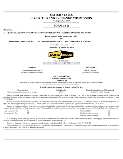 Miniature Core & Main Rapport trimestriel 2021-q2