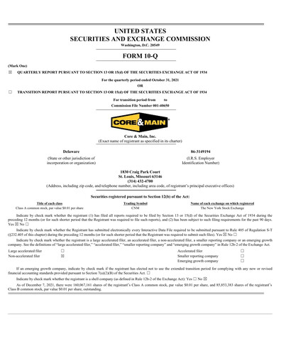 Miniature Core & Main Rapport trimestriel 2021-q3
