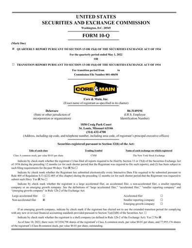Miniature Core & Main Rapport trimestriel 2022-q1