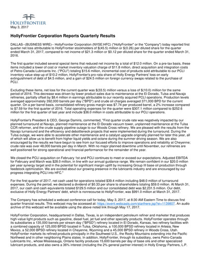 Thumbnail HF Sinclair Quarterly Report 2017-q1