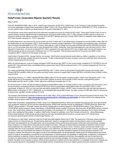 Thumbnail HF Sinclair Quarterly Report 2018-q1