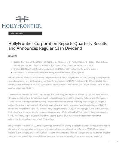 Thumbnail HF Sinclair Quarterly Report 2020-q2