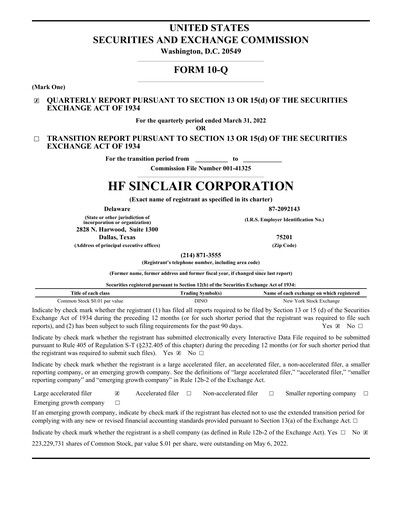 Thumbnail HF Sinclair Quarterly Report 2022-q1