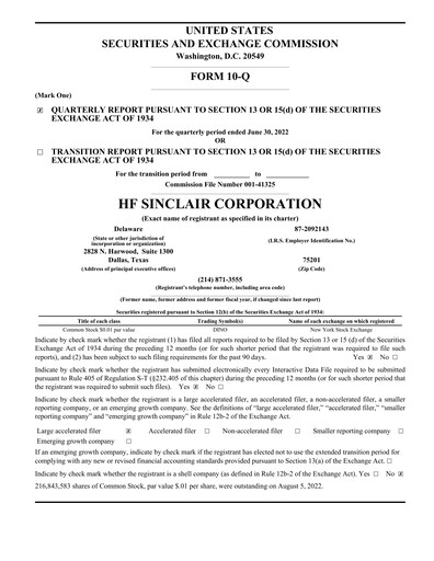 Thumbnail HF Sinclair Quarterly Report 2022-q2