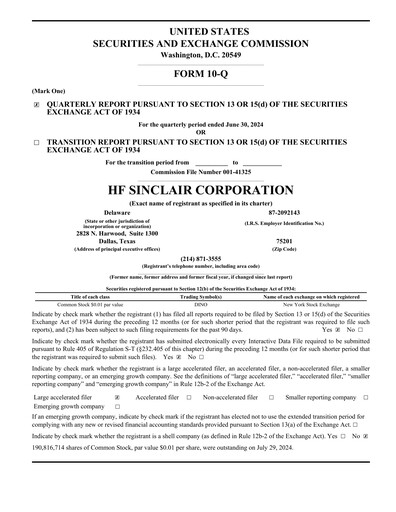 Thumbnail HF Sinclair Quarterly Report 2024-q2