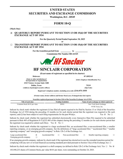 Thumbnail HF Sinclair Quarterly Report 2025-q3