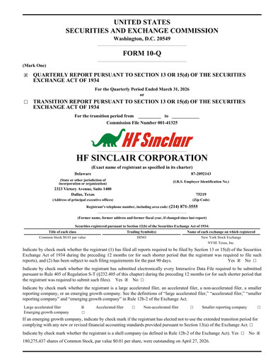 Thumbnail HF Sinclair Quarterly Report 2026-q1