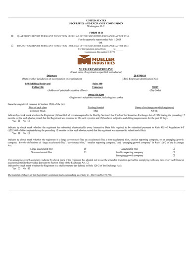 Thumbnail Mueller Industries
 Quarterly Report 2023-q2