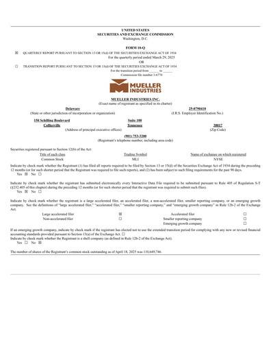 Thumbnail Mueller Industries
 Quarterly Report 2025-q1