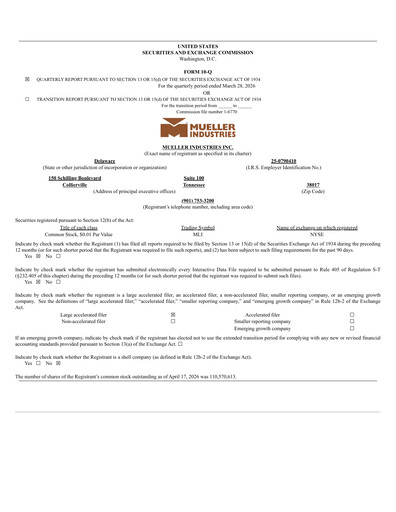 Thumbnail Mueller Industries
 Quarterly Report 2026-q1