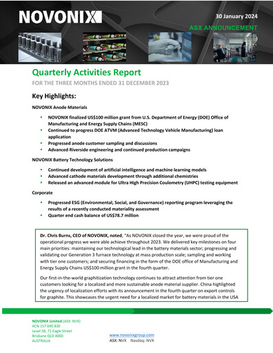Thumbnail NOVONIX Quarterly Report 2023-q4