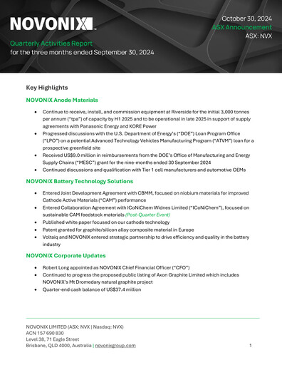 Thumbnail NOVONIX Quarterly Report 2024-q3