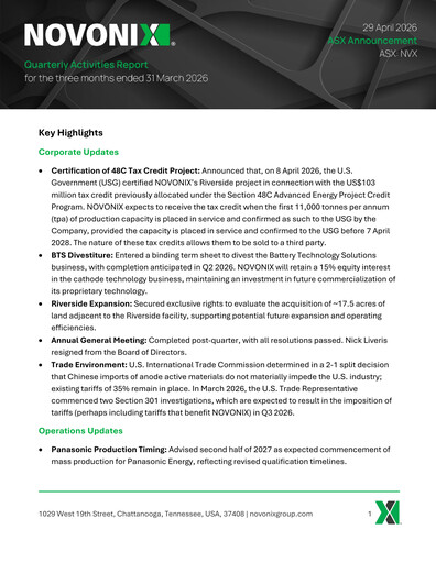 Thumbnail NOVONIX Quarterly Report 2026-q1
