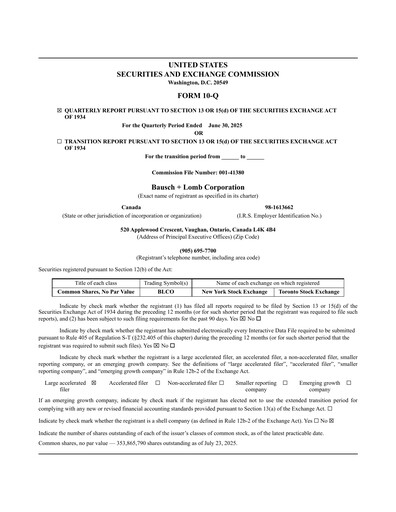 Thumbnail Bausch + Lomb Quarterly Report 2025-q2