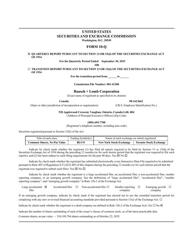 Thumbnail Bausch + Lomb Quarterly Report 2025-q3