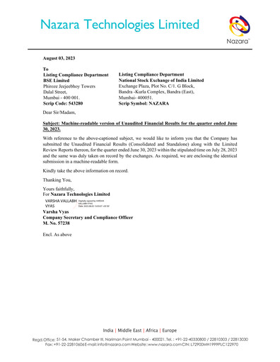Thumbnail Nazara Technologies Quarterly Report 2023-q1