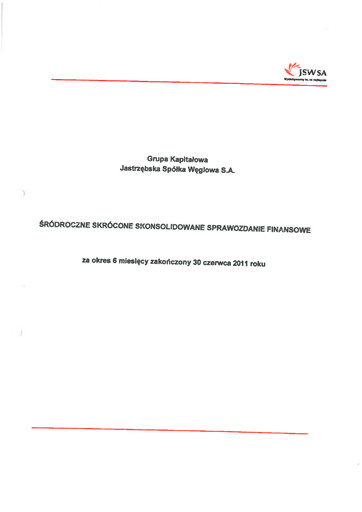 Thumbnail Jastrzebska Spólka Weglowa Financial Statement 2011-h1