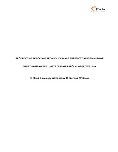 Thumbnail Jastrzebska Spólka Weglowa Financial Statement 2013-h1
